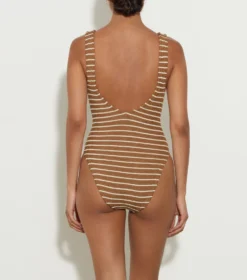 Celine Swim With Tonal Hoops - Metallic Cocoa/White 5 Celine Swim With Tonal Hoops - Metallic Cocoa/White -Hunza G CELENESWIMWITHFABRICCOVEREDHOOPSMETALLICMOSSWHITE 02