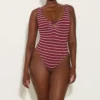 Celine Swim With Tonal Hoops - Wine/White