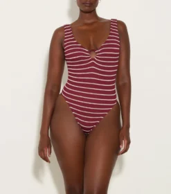 Celine Swim With Tonal Hoops - Wine/White