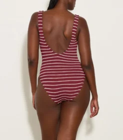 Celine Swim With Tonal Hoops - Wine/White 5 Celine Swim With Tonal Hoops - Wine/White -Hunza G CELENESWIMWITHFABRICCOVEREDHOOPSWINEWHITE 02