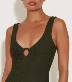 Celine Swim With Tonal Hoops - Metallic Khaki 5 Celine Swim With Tonal Hoops - Metallic Khaki -Hunza G CELINESWIMWITHFABRICCOVEREDHOOPS METALLICKHAKI D