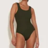 Coverage Square Neck Swim - Metallic Khaki