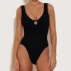 Celine Swim With Tonal Hoops - Black