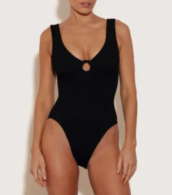 Celine Swim With Tonal Hoops - Black