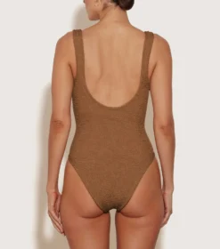Celine Swim With Tonal Hoops - Metallic Cocoa -Hunza G CelineCrinkleSwim MetallicCocoa 02 BC
