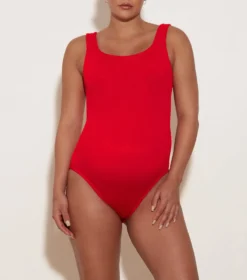 Coverage Square Neck Swim - Red -Hunza G CoverageSquareNeckCrinkleSwim Red 01 FL