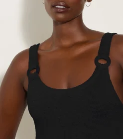 Domino Swim With Tonal Hoops - Black 5 Domino Swim With Tonal Hoops - Black -Hunza G DOMINOSWIMWITHFABRICCOVEREDHOOPSCRINKLEBLACK 1