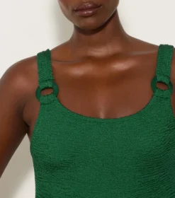 Domino Swim With Tonal Hoops - Metallic Forest Green 5 Domino Swim With Tonal Hoops - Metallic Forest Green -Hunza G DOMINOSWIMWITHFABRICCOVEREDHOOPSCRINKLEMETALLICFORESTGREEN 03