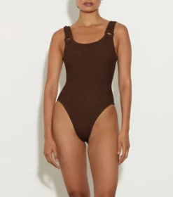 Domino Swim With Tonal Hoops - Metallic Chocolate