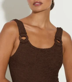 Domino Swim With Tonal Hoops - Metallic Chocolate 5 Domino Swim With Tonal Hoops - Metallic Chocolate -Hunza G DOMINOSWIMWITHFABRICCOVEREDHOOPSMETALLICCHOCOLATE 03