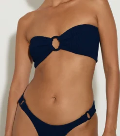 Gloria Bikini With Tonal Hoops - Navy -Hunza G GLORIABIKINIWITHFABRICCOVEREDHOOPSCRINKLENAVY 03
