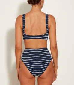Nadine Stripe Bikini - Navy/White -Hunza G HIGHWAISTBIKINIBOTTOMSTRIPECRINKLENAVYWHITE 19