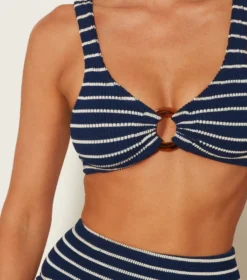Nadine Stripe Bikini - Navy/White -Hunza G HIGHWAISTBIKINIBOTTOMSTRIPECRINKLENAVYWHITE 35