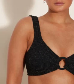 Nadine Lurex Bikini - Black/Gold -Hunza G NADINEBIKINILUREXCRINKLEBLACKGOLD D