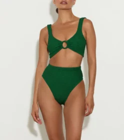 Nadine Bikini With Tonal Hoops - Metallic Forest Green