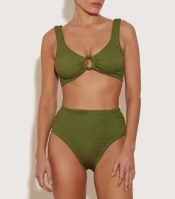 Nadine Bikini With Tonal Hoops - Metallic Moss