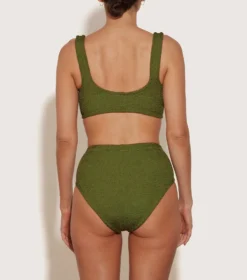 Nadine Bikini With Tonal Hoops - Metallic Moss 5 Nadine Bikini With Tonal Hoops - Metallic Moss -Hunza G NadineCrinkleBikini MetallicMoss 02 BC