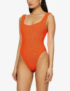 Square-neck Seersucker-weave Swimsuit 7 Square-neck Seersucker-weave Swimsuit -Hunza G R03733699 ORANGE ALT02