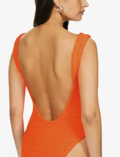 Square-neck Seersucker-weave Swimsuit 9 Square-neck Seersucker-weave Swimsuit -Hunza G R03733699 ORANGE ALT04