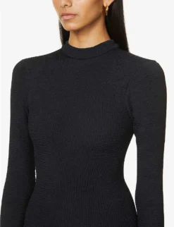 Clara High-neck Stretch-knit Mini Dress -Hunza G R03947856 BLACK ALT04