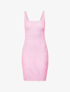 Plissé Scoop-neck Stretch-woven Mini Dress