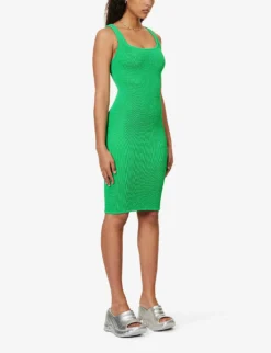 Square-neck Textured Stretch-woven Mini Dress -Hunza G R04088708 EMERALD ALT02