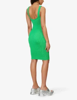 Square-neck Textured Stretch-woven Mini Dress -Hunza G R04088708 EMERALD ALT03