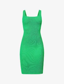 Square-neck Textured Stretch-woven Mini Dress
