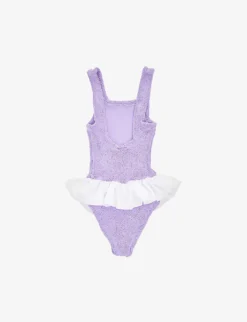 Denise Crinkle-texture Frill-trim Stretch-woven Swimsuit 7-12 Years 5 Denise Crinkle-texture Frill-trim Stretch-woven Swimsuit 7-12 Years -Hunza G R04126429 LILACWHITE ALT02