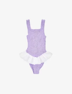 Denise Crinkle-texture Frill-trim Stretch-woven Swimsuit 7-12 Years