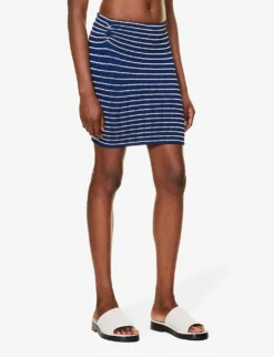Stripe-pattern Crinkle-texture Stretch-woven Mini Skirt 7 Stripe-pattern Crinkle-texture Stretch-woven Mini Skirt -Hunza G R04198509 NAVYWHITE ALT02