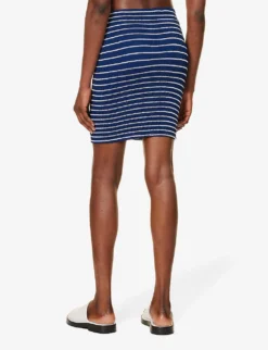 Stripe-pattern Crinkle-texture Stretch-woven Mini Skirt 8 Stripe-pattern Crinkle-texture Stretch-woven Mini Skirt -Hunza G R04198509 NAVYWHITE ALT03