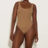 Square Neck Swim - Metallic Cocoa/White