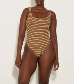 Square Neck Swim - Metallic Cocoa/White