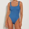 Square Neck Swim - Metallic Denim