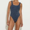 Square Neck Stripe Swim - Navy/White