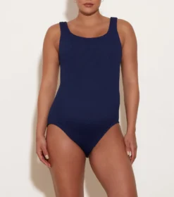 Square Neck Swim - Navy -Hunza G SquareNeckCrinkleSwim Navy 01 FL