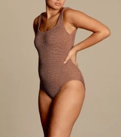 Hunza G | Square Neck Swim - Metallic Cocoa -Hunza G SquareNeckSwimMetallicCrinkleMetallicCocoa ecom FC 1800x1800 43f6f042 8c44 42ae b385 68eabe0074e5